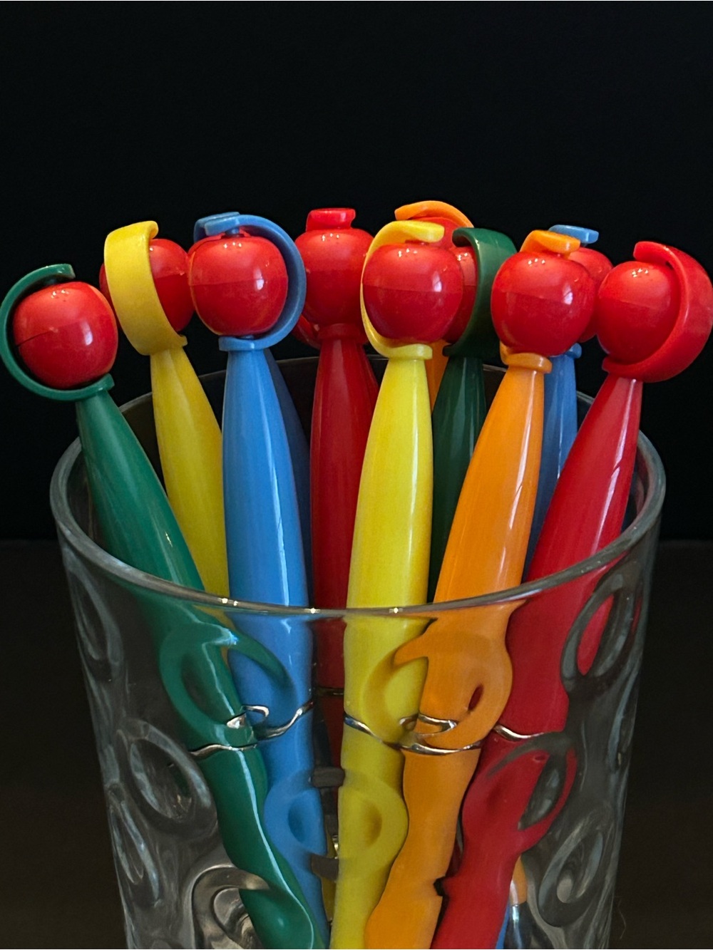 Set of (5) Five Bright Color Teacher Apple 🍎 Pen Set Black Ink Medium Point